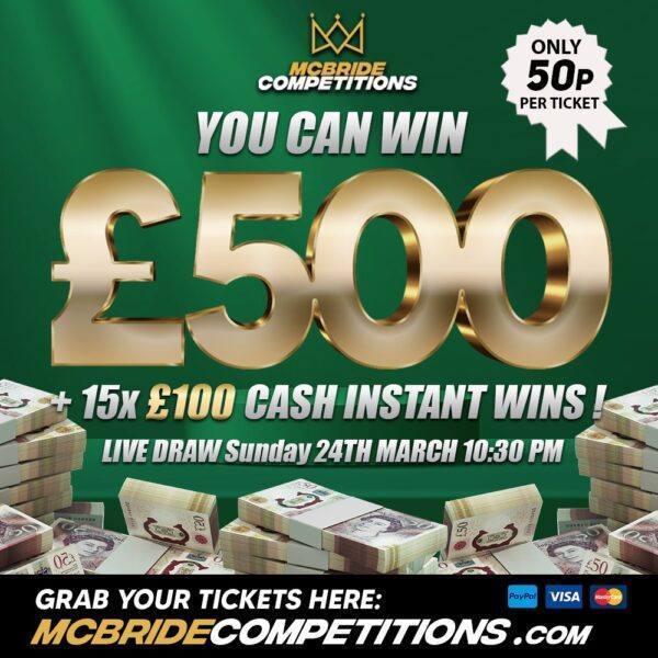 £500 FOR 50P + 15 INSTANT WINNERS