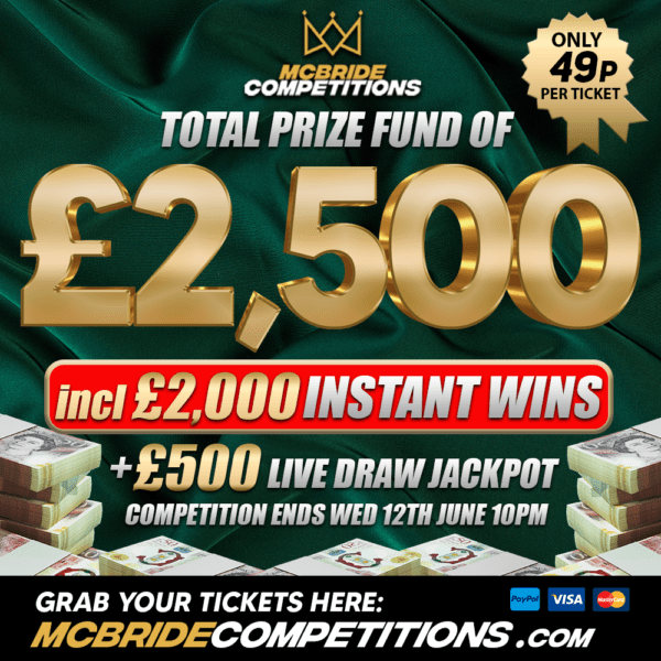 £2,500 PRIZE FUND! £500 LIVE + £2,000 INSTANT WINS!