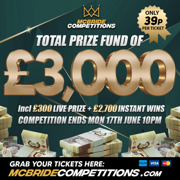 £3,000 PRIZE FUND! £300 LIVE + £2,700 INSTANT WINS!