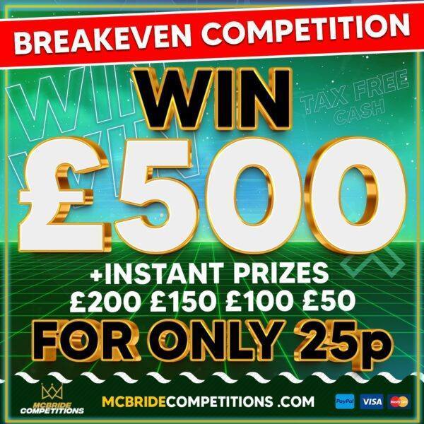 £500 For 25p + Instant Wins Breakeven Comp