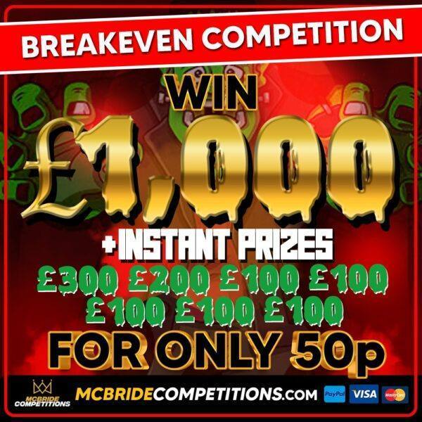 £1,000 For 50p + Instant Wins Breakeven Comp! Frankenstein’s Fortunes!